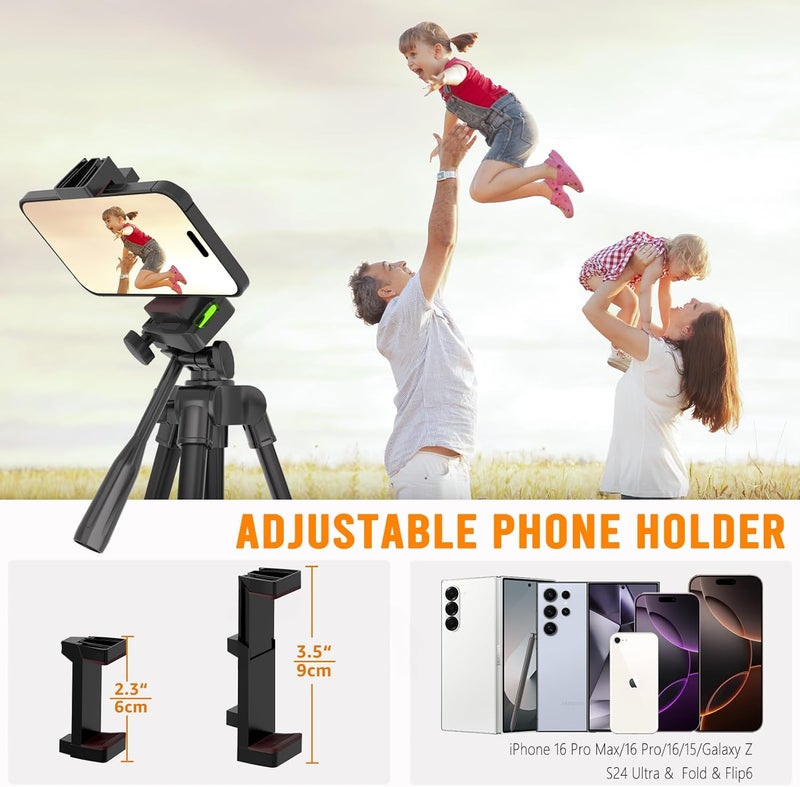 Lusweimi Luswemi 53'' Phone & Camera Mount Tripod Stand with Remote and Holder, Portable Cellphone Tripod Compatible with iPhone 16 Pro Max/15 Pro/Samsung/DJI/GoPro - Image 3